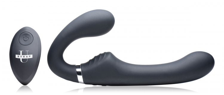 Evoke Super Charged Black Vibrating Strapless Silicone Dildo